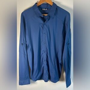 Arcteryx Shirt Mens Size L Blue Nocturne Micro Check Elaho Snap LS Hike EUC